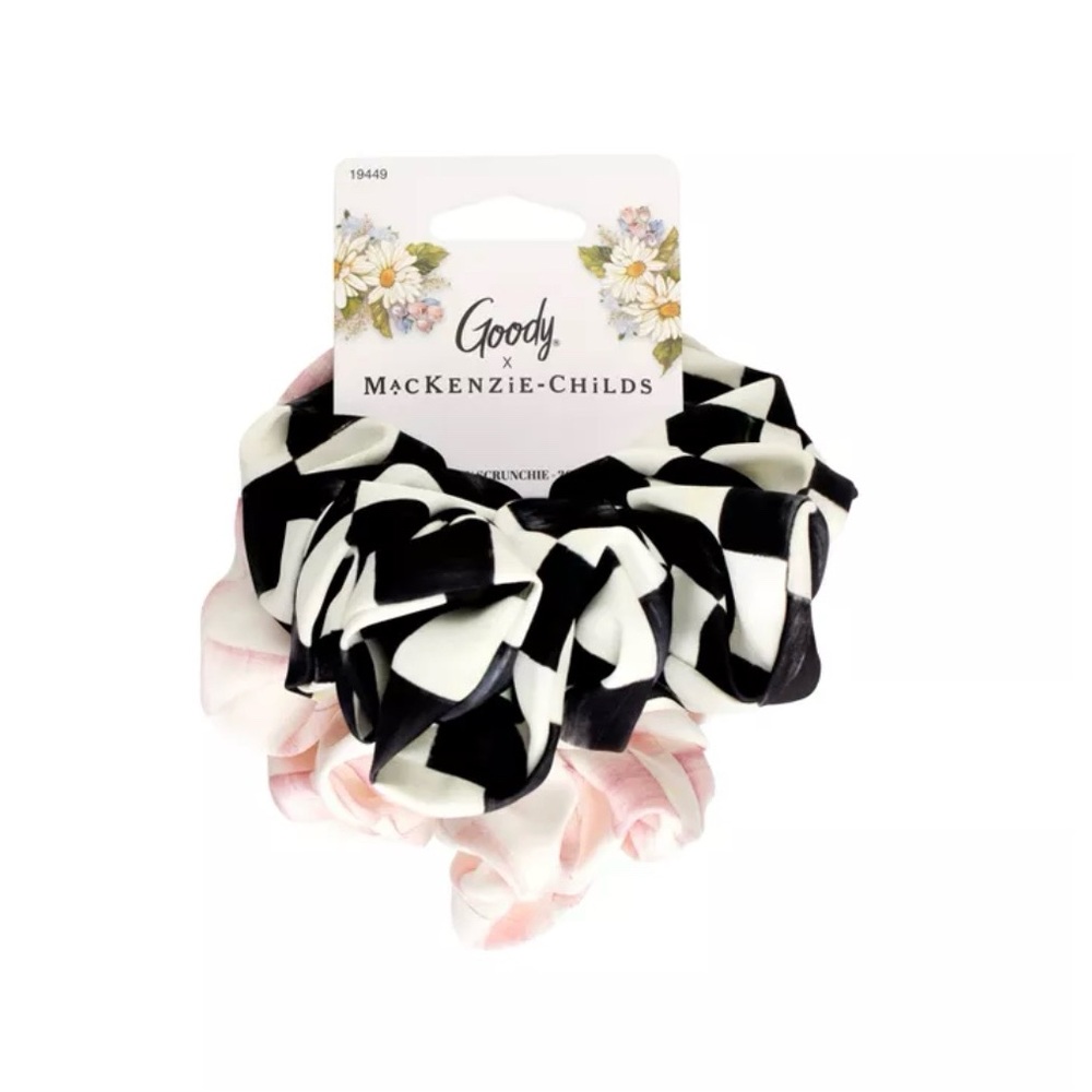 MacKenzie-Childs Black Pink and White Checkered Scrunchie Set of 2